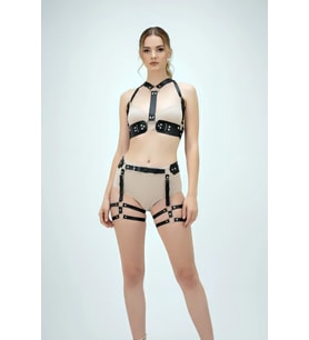 Mulvxbrf Brf02 Siyah Harness Takım Deri Zımba Detaylı Vücut Aksesuarı - Brf1016 (Mulvix)