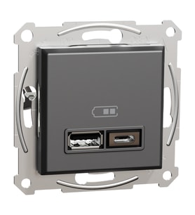 EPH2700371 Schneider Asfora İkili USB Priz Type A+C, 2.4A – Antrasit