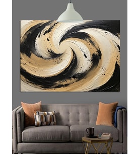 Siyah Beyaz Spiral Soyut Dekoratif Kanvas - Mdf Ahşap Tablo