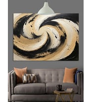 Siyah Beyaz Spiral Soyut Dekoratif Kanvas - Mdf Ahşap Tablo