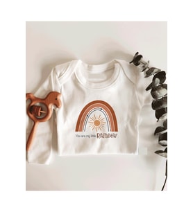 Boho Gökkuşağı Güneş Desenli Uzun Kol Çıtçıtlı Organik Bebek Body