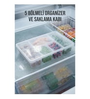 5 Bölmeli Şeffaf Buzdolabı İçi Düzenleyici & Kapaklı Dondurucu Saklama Kabı (24x38 cm)