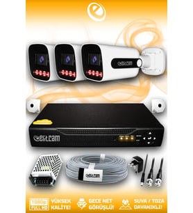 Elitcam 3 Kameralı Zebra 3 Dış Kamera Set HDD'siz 5 MP Full HD Gece Görüşlü Güvenlik Kamerası Sistemi