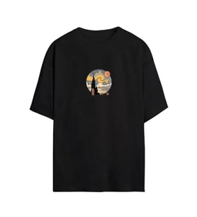 Unisex Baskılı Oversize T-Shirt - Siyah