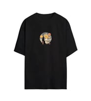 Unisex Baskılı Oversize T-Shirt - Siyah