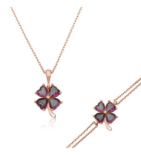 Gümüş Mistik Topaz Yonca Bayan Set