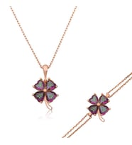 Gümüş Mistik Topaz Yonca Bayan Set