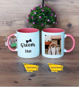 Groom Kupa Bardak Pembe Fotoğraflı
