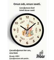 İsme Özel Sevimli Hayvanlar Çocuk Odası Duvar Saati Orta Boy 30 cm Siyah Camlı Sessiz