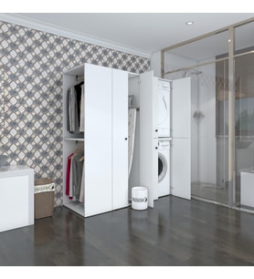Kenzlife çamaşır-kurutma makinesi dolabı ve giysi dolabı bistamimdf sol byz 180*160*60  % 100 FULL MDF (Beyaz)