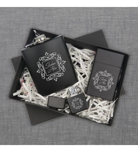 BK Gift Kişiye Özel İsimli Siyah Çelik İçki Matarası Sigara Kutusu ve Benzinli Çakmak Hediye Seti -1, Sevgiliye Hediye, Arkadaşa Hediye, Doğum Günü Hediyesi