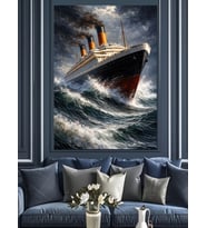 Dalgalı Denizde Titanic Gemisi Dekoratif Kanvas - Mdf Ahşap Tablo