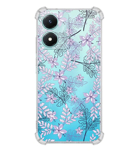 PrintiFy Vivo Y16 Uyumlu Köşe Korumalı Floral Lila Tasarımlı Şeffaf Silikon Kılıf