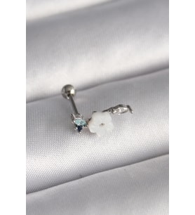 pilelistore 316L Çelik Gümüş Renk Zirkon Taş Detay Beyaz Çiçek Model Tragus Piercing - TJ-PR1357