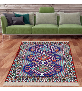 Kilim Desenli Dijital Baskı Yıkanabilir Kaymaz Taban Leke Tutmaz Etnik Salon Halısı ve Yolluk (Mor)