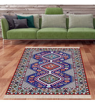 Kilim Desenli Dijital Baskı Yıkanabilir Kaymaz Taban Leke Tutmaz Etnik Salon Halısı ve Yolluk (Mor)