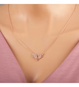 925 Ayar Gümüş Rose Melek Kanadı Sonsuzluk Kadın Kolye