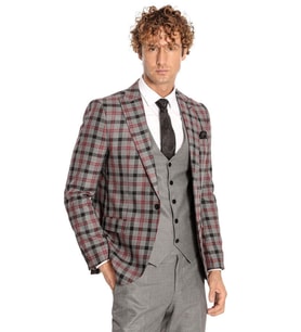 Ekose Ceketli Slim Fit Gri Erkek Takım Elbise - Wessi