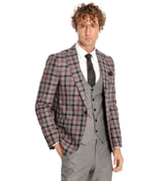 Ekose Ceketli Slim Fit Gri Erkek Takım Elbise - Wessi