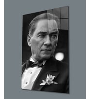 Atatürk Portre Dikey Cam Tablo Hediyelik Büyük Tablo Ev ve Ofis Dekoru