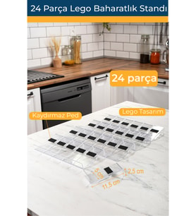Mienda Home 24'lü Şeffaf Kristal Lego Stand Baharatlık Standı Çok Amaçlı Düzenleyici Organizer