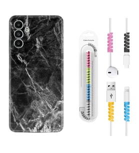 Samsung A23 A31 A32 A50 A51 A52 A53 A70 Kılıf Kablo Koruma Spiral Silikon Kara Mermer 1375