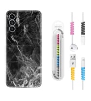 Samsung A23 A31 A32 A50 A51 A52 A53 A70 Kılıf Kablo Koruma Spiral Silikon Kara Mermer 1375