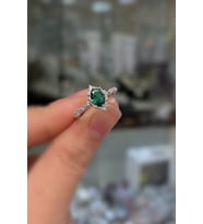 925 Ayar Gümüş Oval Kesim yeşil Taşlı Vintage Tasarım Kadın Yüzük