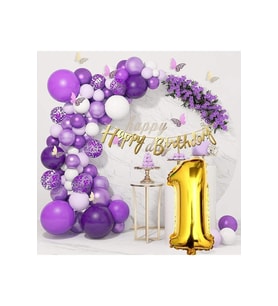 Pullu 74 cm Yaş folyolu Mor Balon Zinciri