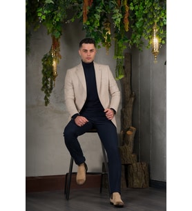 SİR YÜNLÜ MONO YAKA KAŞMİR ÇİFT YIRTMAÇ 6 DROP KIŞLIK ERKEK TEK CEKET SR67502 (Krem)