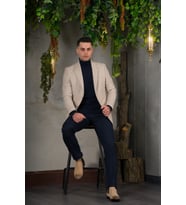 SİR YÜNLÜ MONO YAKA KAŞMİR ÇİFT YIRTMAÇ 6 DROP KIŞLIK ERKEK TEK CEKET SR67502 (Krem)