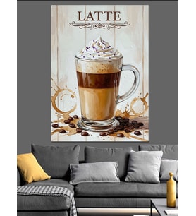 Kremalı Latte Kahve Resmi Dekoratif Kanvas - Mdf Ahşap Tablo