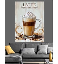 Kremalı Latte Kahve Resmi Dekoratif Kanvas - Mdf Ahşap Tablo