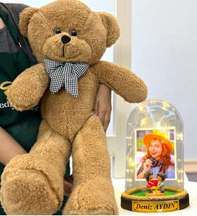 Kişiye Özel Premium Hediye Seti  Led Işıklı Fanus ve 80cm Büyük Boy Kahve Peluş Ayıcık (Model 6)