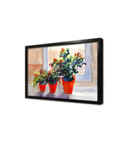 Saksılarda Çiçekler Çerçeveli Mdf Tablo