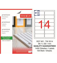 Tanex Lazer Etiket tw-2014 100 A4 Sayfa Laser Etiket 99.1 X 38.1 mm Boyutunda 1 A4 Sayfada 14 Etiket