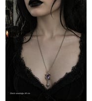 Mor Hilal Ay Yıldız Figürlü Gotik Kolye Gümüş Renk Unisex 60 cm