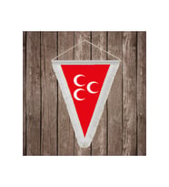 Üç Hilal Kırmızı Beyaz Saçaklı Üçgen Flama Bayrak Hatıra Flama