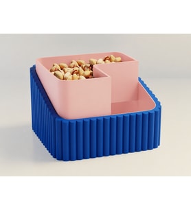 3D Baskı Fıstık Kasesi - Çift Hazneli Kabuk Ayırıcı Sunum Kasesi - Mavi Pembe