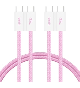 2'li Örgülü USB-C - USB-C Kablo, 1,5 m, 60 W, Yumuşak, Esnek ve Hızlı Şarj Kablosu, iPhone 17 ve 16 Serisi, Galaxy S25, Pixel 10, iPad Pro ve Daha Fazlasıyla Uyumlu, Pembe