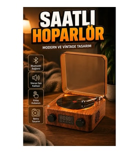 Saatli Gece Lambalı Bluetooth Hoparlör – Vintage Tasarım 3’ü 1 Arada Stereo Müzik Cihazı