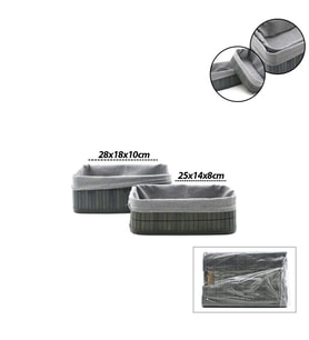 GRİ 2 BOY D.DÖRTGEN BAMBU KENAR ORGANİZER SEPET AHŞAP ALTLIK - BEZLİ 25X14-28X18CM