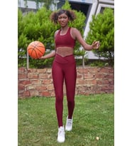 Bordo Çapraz Bel Tasarımlı Spor Tayt