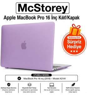 MacBook Pro 16 Touch Bar Uyumlu Sert Kapak Hardcase Mat Yüzey İnce Hafif Darbe Çizilme Koruma A2141 Lila