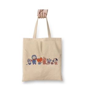 Bts Bt21 Christmas Time Yılbaşı Beyaz Bez Çanta Uzun Saplı Alışveriş Çantası Plaj Çantası