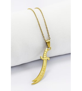 Paslanmaz Çelik Gold Renkli Kılıç Ya Ali Çelik Kolye , Hediyelik Kolye (60 cm)