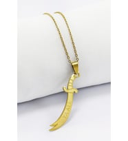 Paslanmaz Çelik Gold Renkli Kılıç Ya Ali Çelik Kolye , Hediyelik Kolye (60 cm)