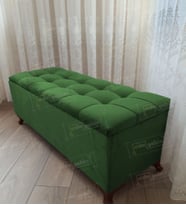 Lüks Çizgi Kapitoneli Sandıklı Puf Bench 120 cm CevizAyak (Yeşil)