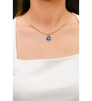 MAVİ MİNELİ YONCA KOLYE 14 AYAR A053640
