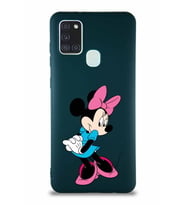 Samsung Galaxy A21S Soft Premier Kapak Minnie Mouse-F Tasarımlı Silikon Kılıf - Yeşil (Şeffaf)